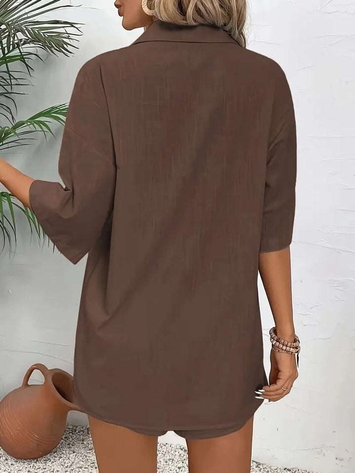 Ladies' Summer Set | Short-Sleeved Top & Shorts | Plain & Relaxed | Holiday & Everyday