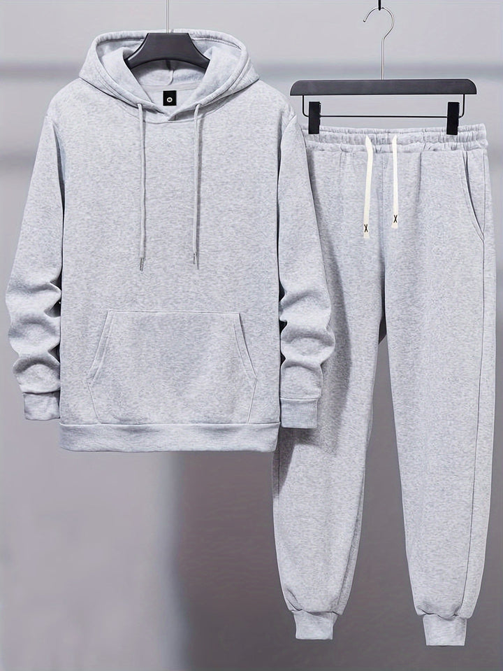 Men's Comfort Tracksuit | Plain Hooded Sweatshirt & Drawstring Trousers | Sporty & Casual