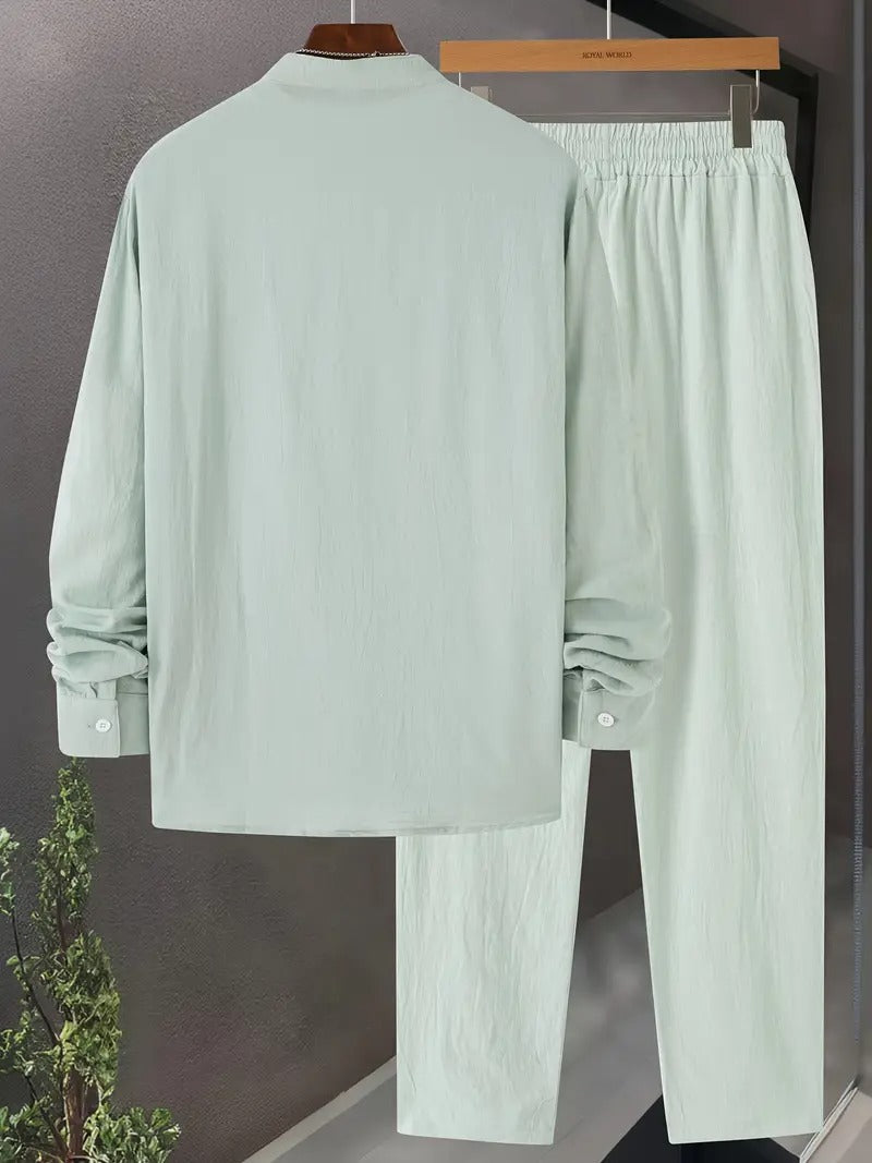 Men's Cotton-Linen Set | Long Sleeves & Unique Design | Breathable & Lightweight