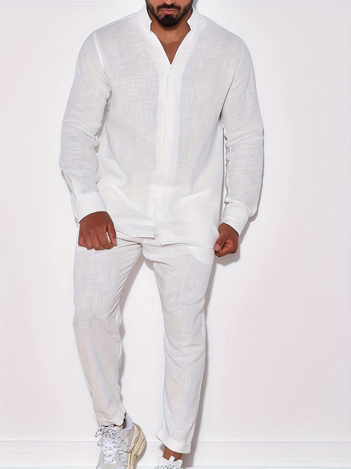 Men's Cotton-Linen Set | Long Sleeves & Unique Design | Breathable & Lightweight
