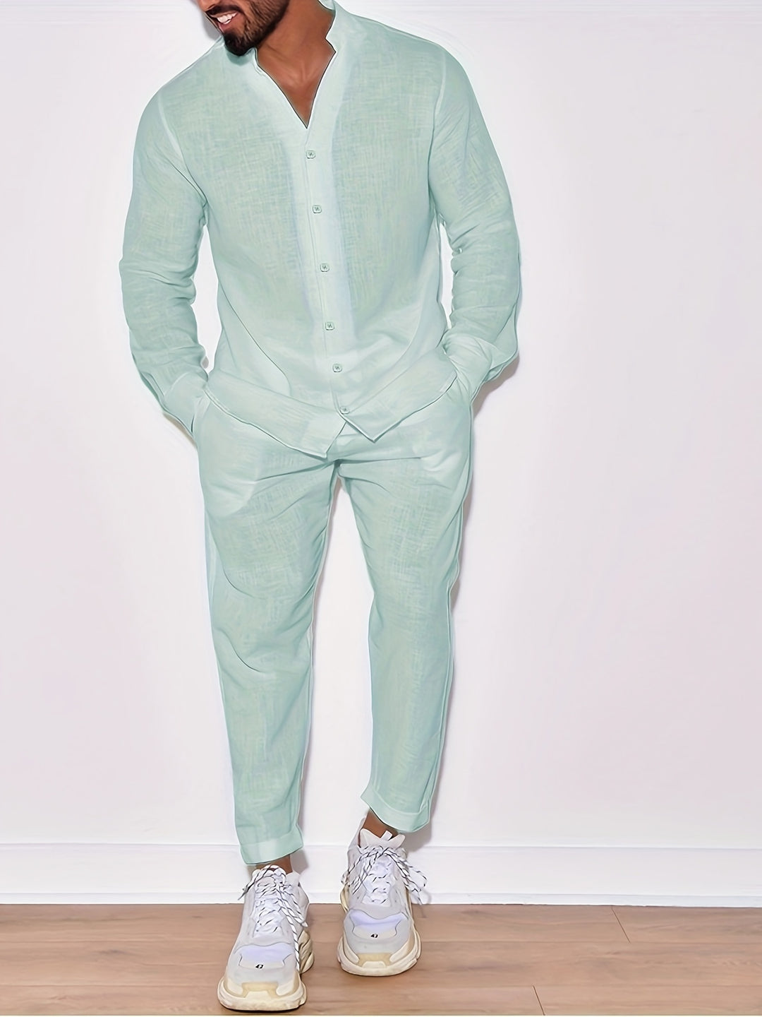 Men's Cotton-Linen Set | Long Sleeves & Unique Design | Breathable & Lightweight