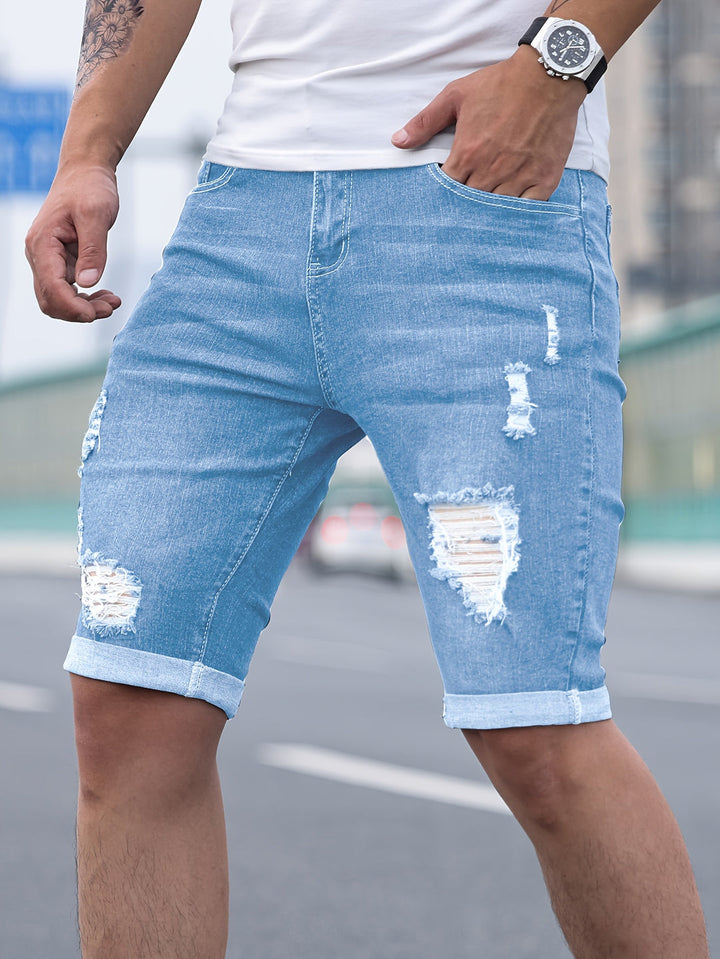 Men's Denim Shorts | Ripped Skinny Fit | Casual & Comfortable | Cotton Blend