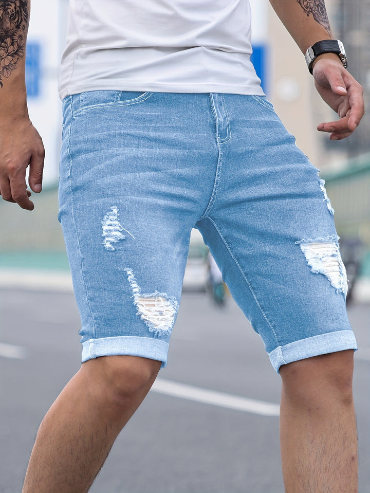 Men's Denim Shorts | Ripped Skinny Fit | Casual & Comfortable | Cotton Blend