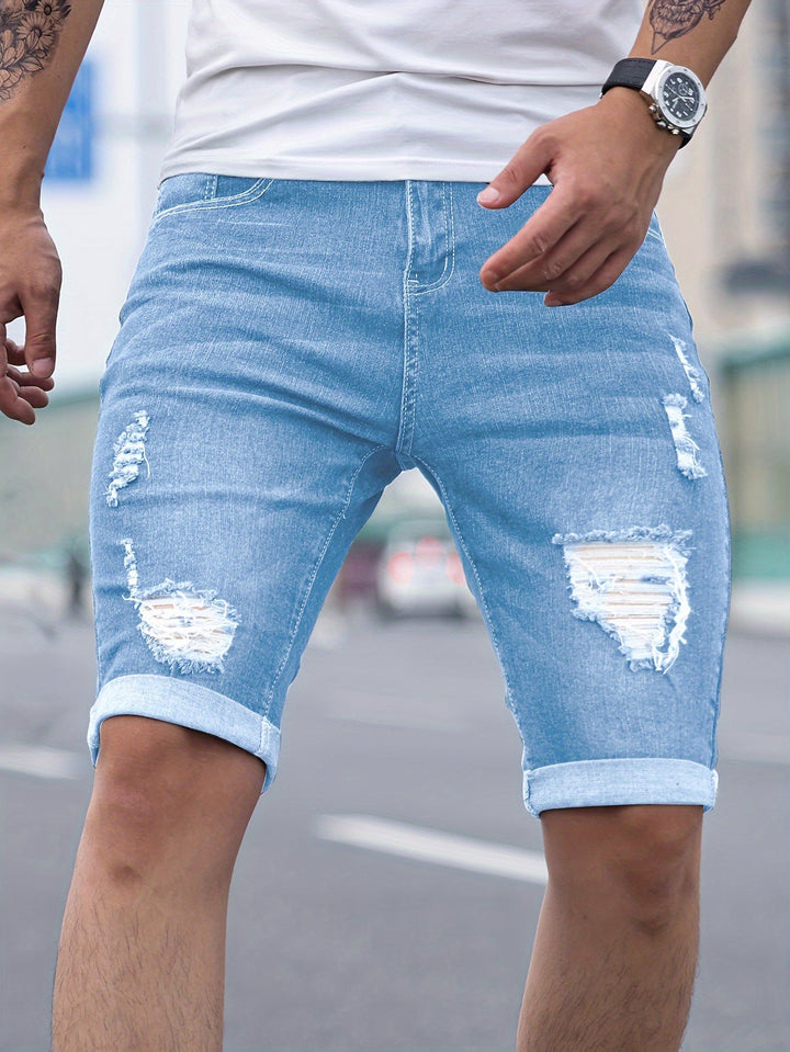Men's Denim Shorts | Ripped Skinny Fit | Casual & Comfortable | Cotton Blend
