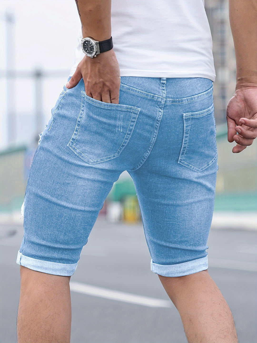 Men's Denim Shorts | Ripped Skinny Fit | Casual & Comfortable | Cotton Blend