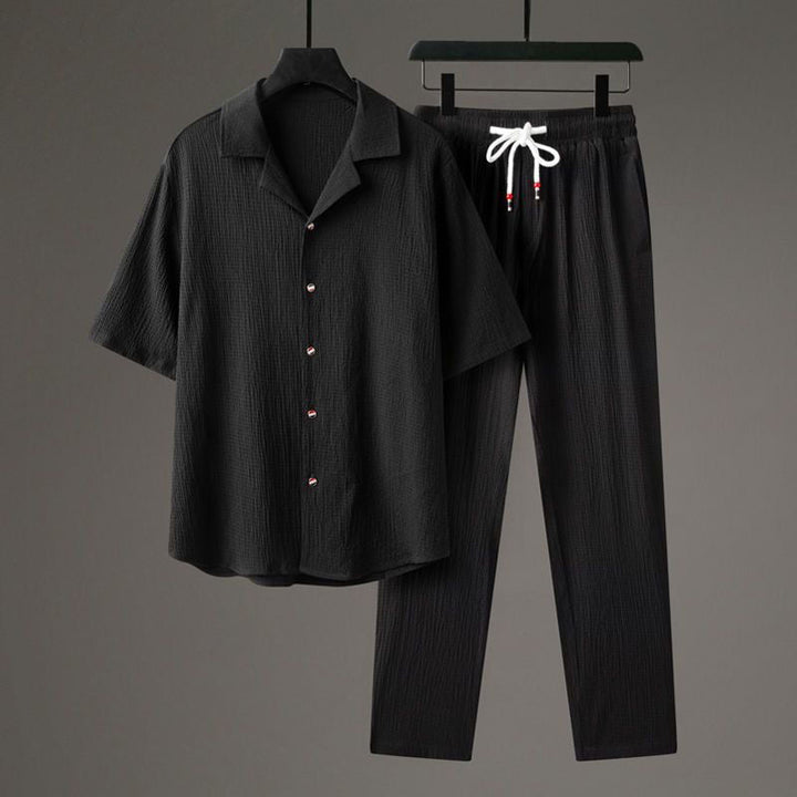 Men's Set | Casual Suit Style | Short Sleeve Shirt & Straight Trousers | Polyester