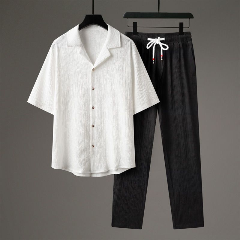 Men's Set | Casual Suit Style | Short Sleeve Shirt & Straight Trousers | Polyester