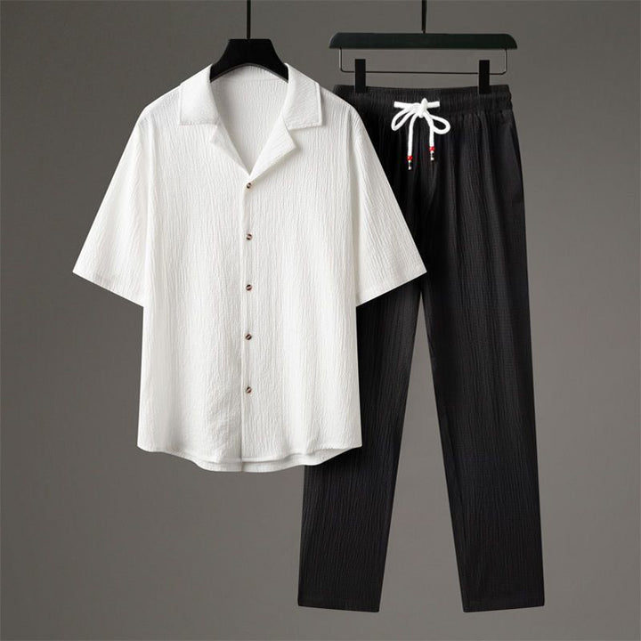 Men's Set | Casual Suit Style | Short Sleeve Shirt & Straight Trousers | Polyester