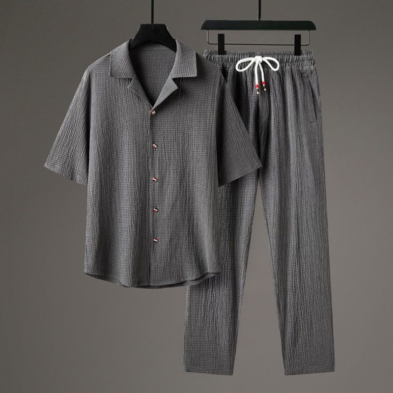 Men's Set | Casual Suit Style | Short Sleeve Shirt & Straight Trousers | Polyester