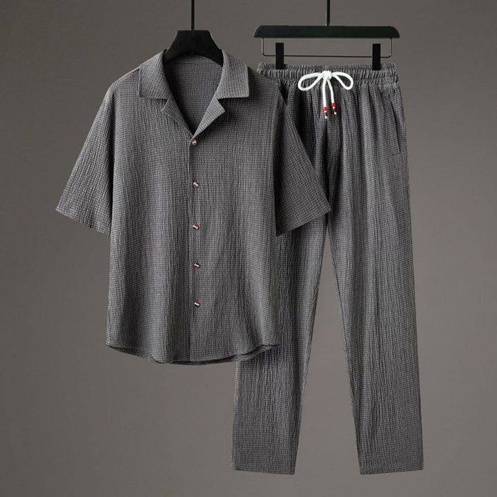 Men's Set | Casual Suit Style | Short Sleeve Shirt & Straight Trousers | Polyester