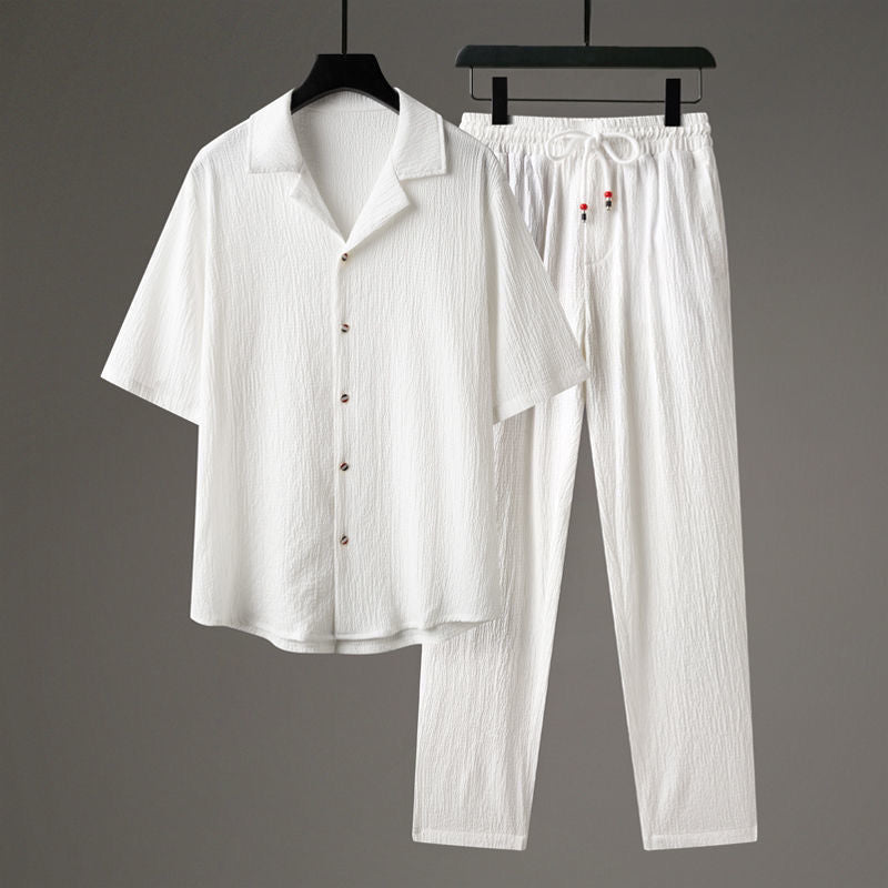 Men's Set | Casual Suit Style | Short Sleeve Shirt & Straight Trousers | Polyester