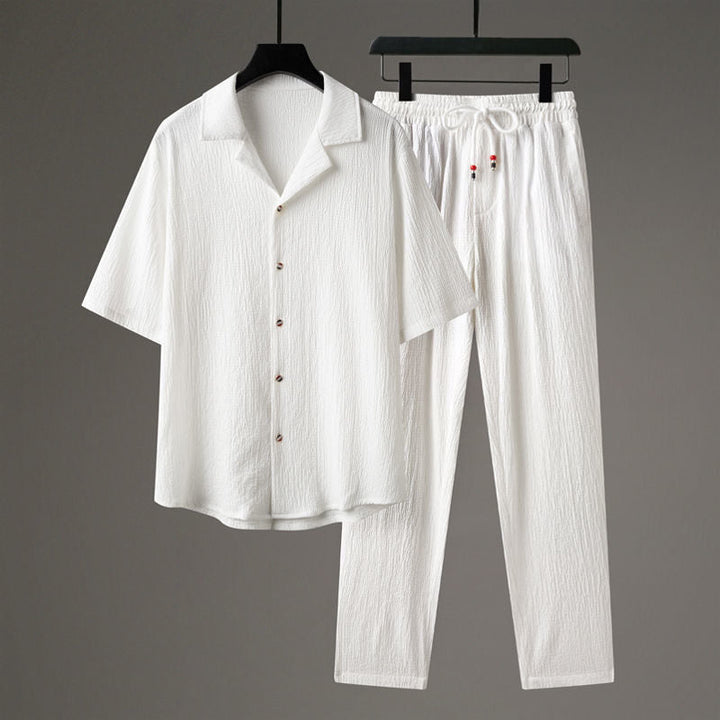 Men's Set | Casual Suit Style | Short Sleeve Shirt & Straight Trousers | Polyester