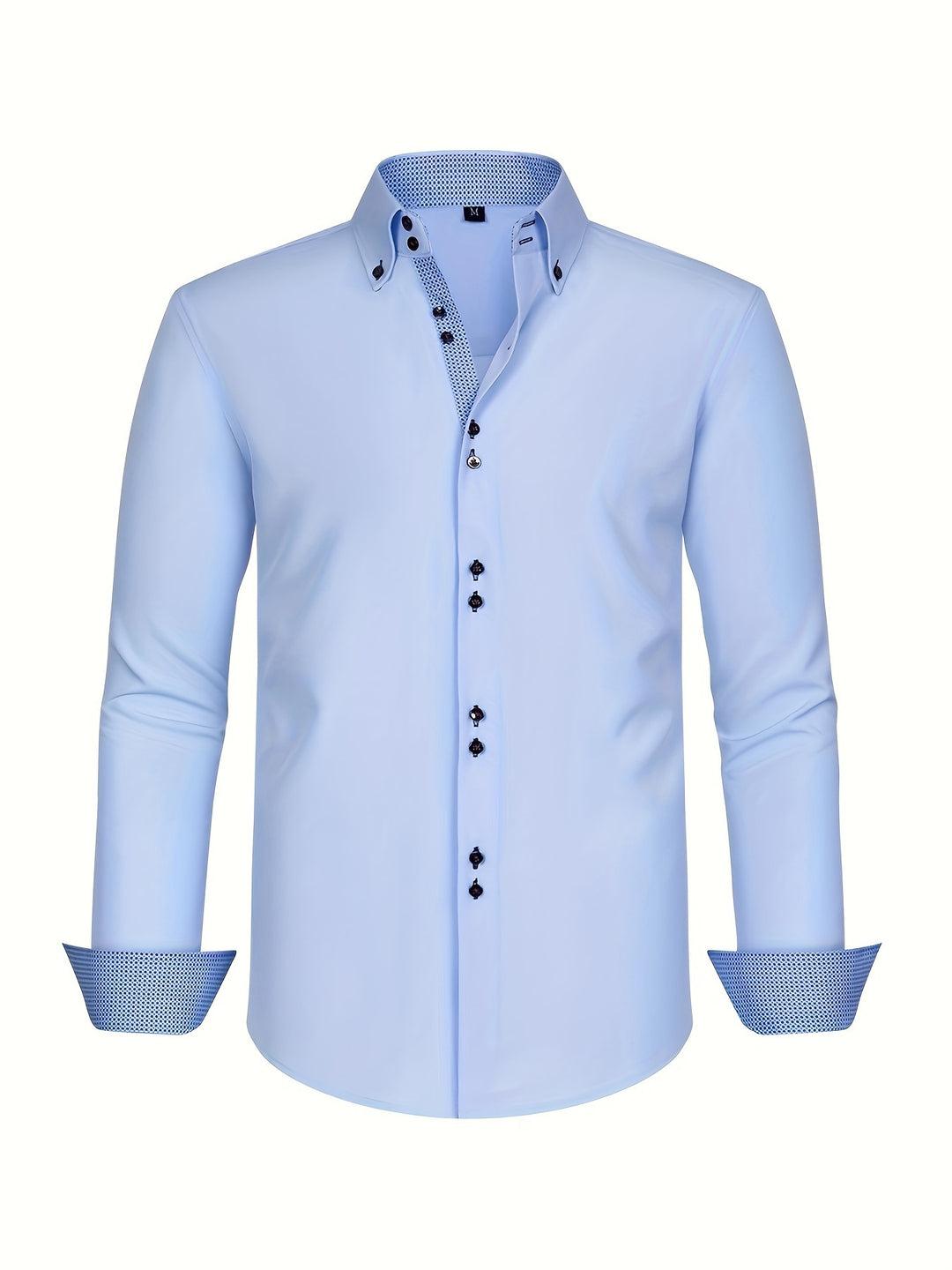 Men's Shirt | Double-Breasted & Stretch | Light Blue & Contrast Cuffs