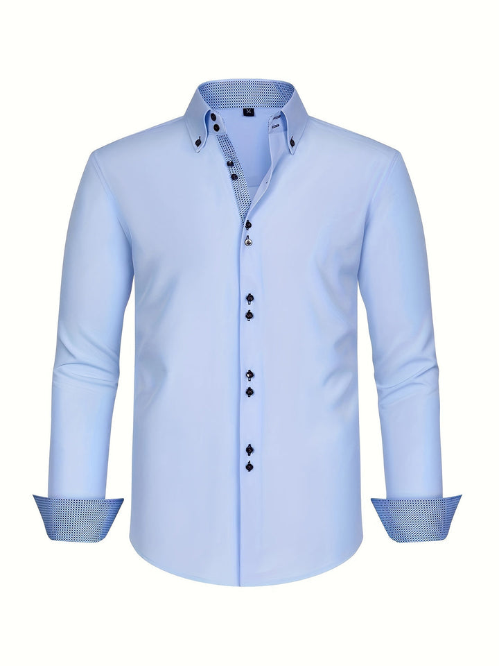 Men's Shirt | Double-Breasted & Stretch | Light Blue & Contrast Cuffs