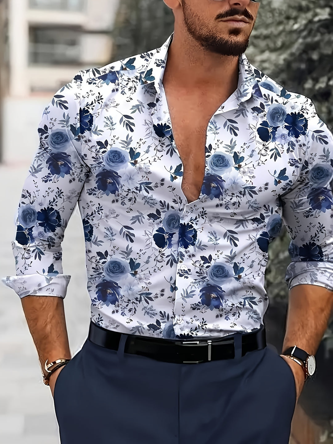 Men's Shirt | Floral Print | Lightweight & Comfortable | Long Sleeve & Collar
