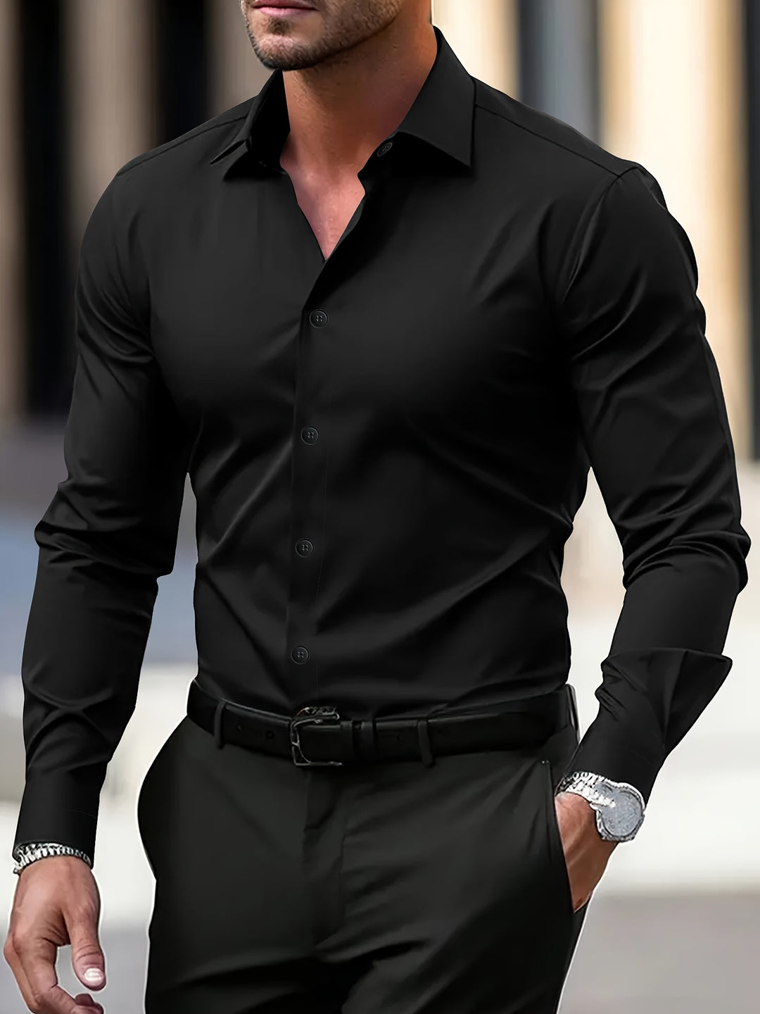 Men's Shirt | Semi-Transparent & Elegant | Long Sleeve & Notched Collar