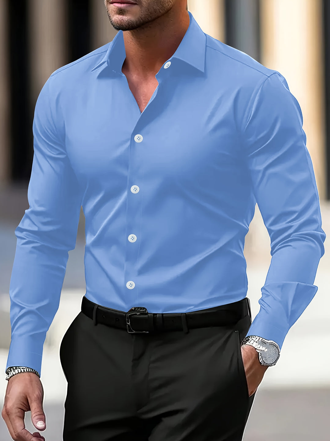 Men's Shirt | Semi-Transparent & Elegant | Long Sleeve & Notched Collar