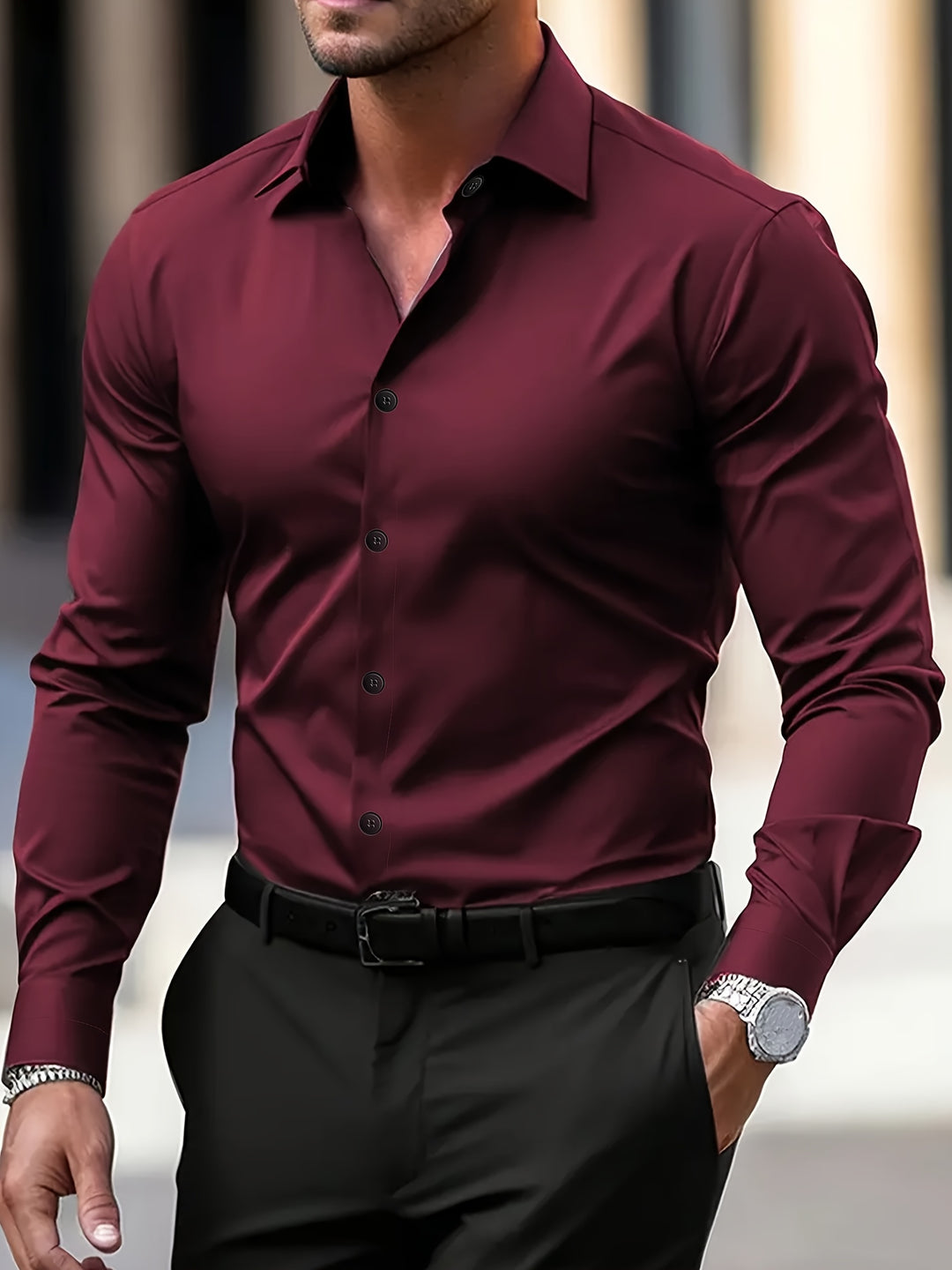 Men's Shirt | Semi-Transparent & Elegant | Long Sleeve & Notched Collar