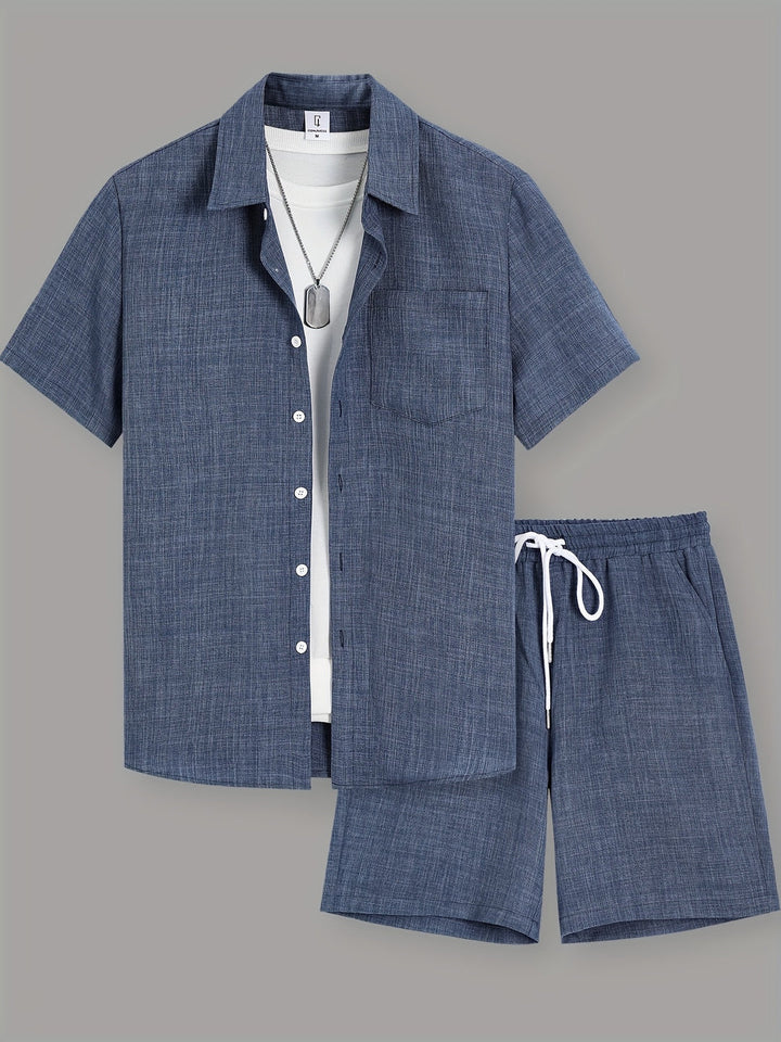 Men's Summer Set | Casual & Comfortable | Short Sleeves & Drawstring Shorts