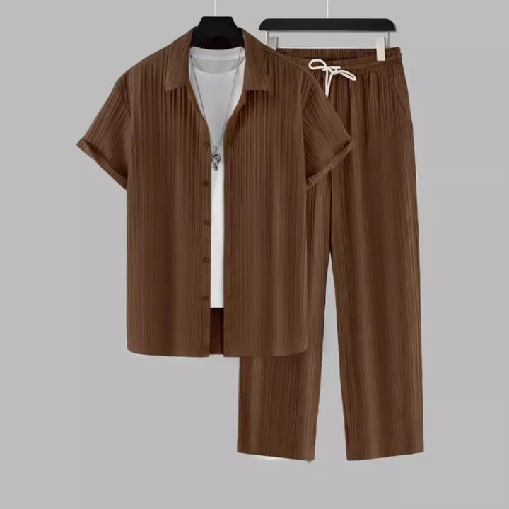 Men's Summer Set | Casual Style | Striped Shirt & Pants | Polyester
