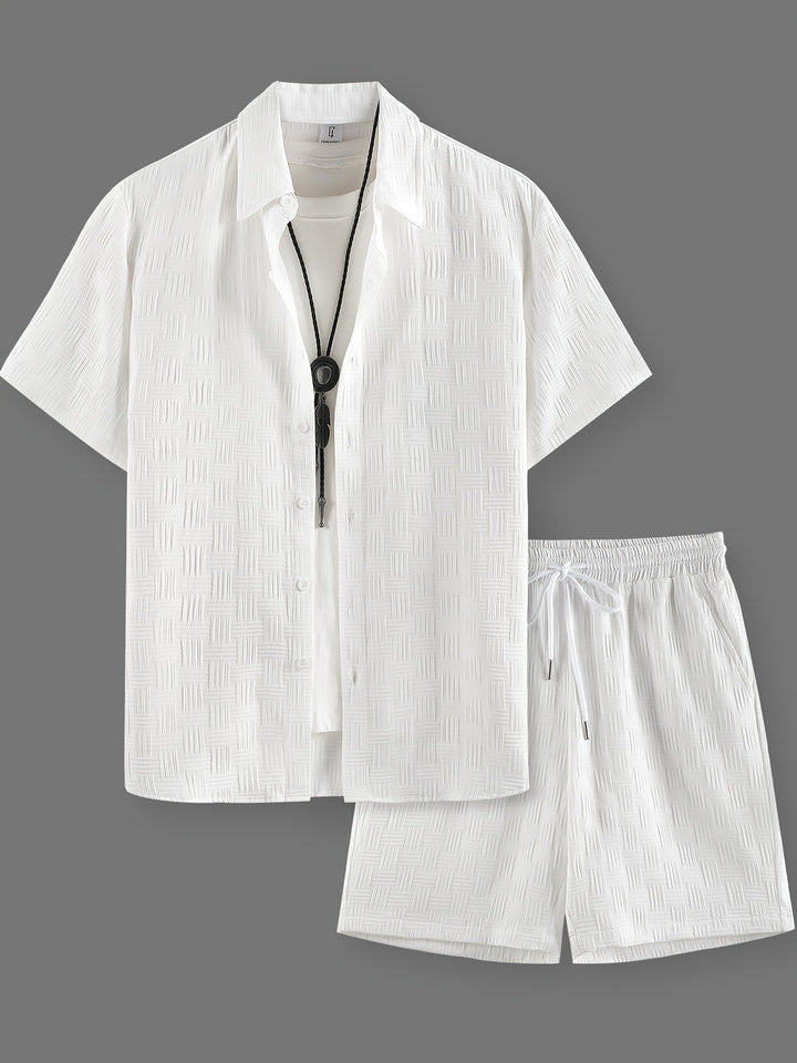 Men's Summer Set | Embroidered Shirt & Drawstring Shorts | Solid Colour | Casual