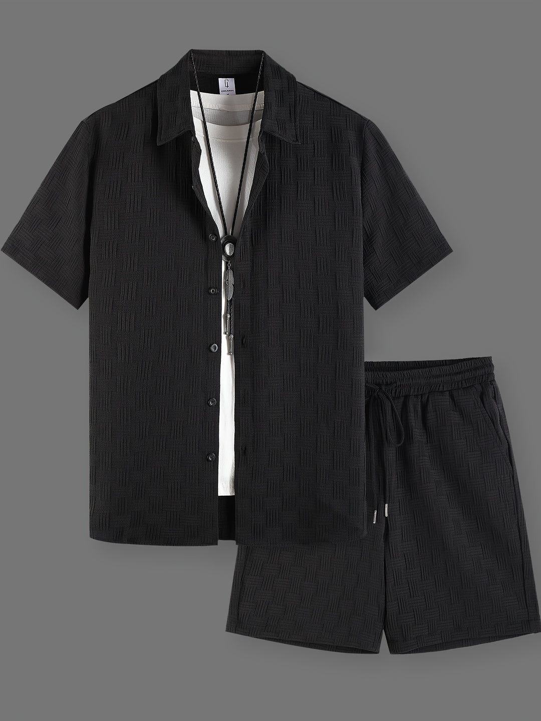Men's Summer Set | Embroidered Shirt & Drawstring Shorts | Solid Colour | Casual