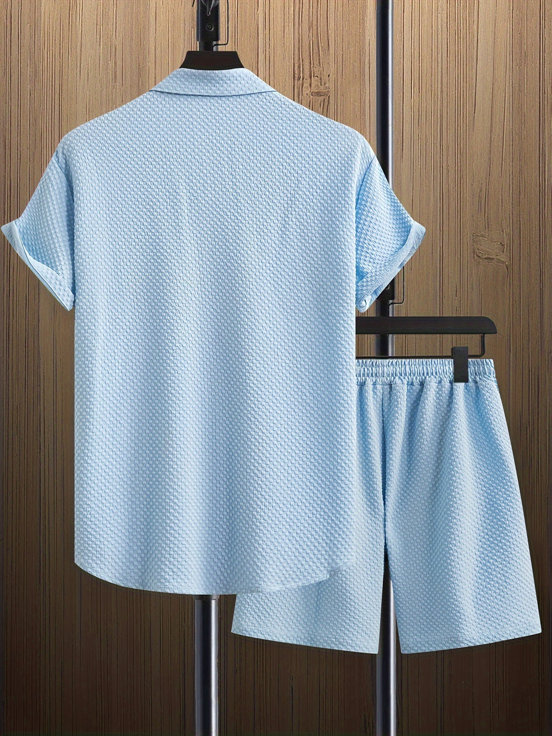Men's Summer Set | Revere Collar Shirt & Drawstring Shorts | Solid Colour | Casual