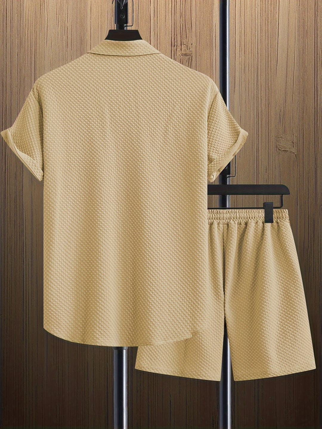 Men's Summer Set | Revere Collar Shirt & Drawstring Shorts | Solid Colour | Casual