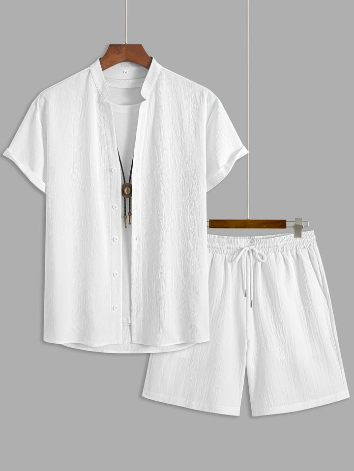 Men's Summer Set | Short Sleeves & Stand Collar | Plain Colour | Polyester