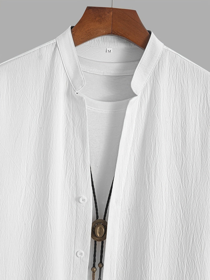 Men's Summer Set | Short Sleeves & Stand-up Collar | Solid Color | Polyester