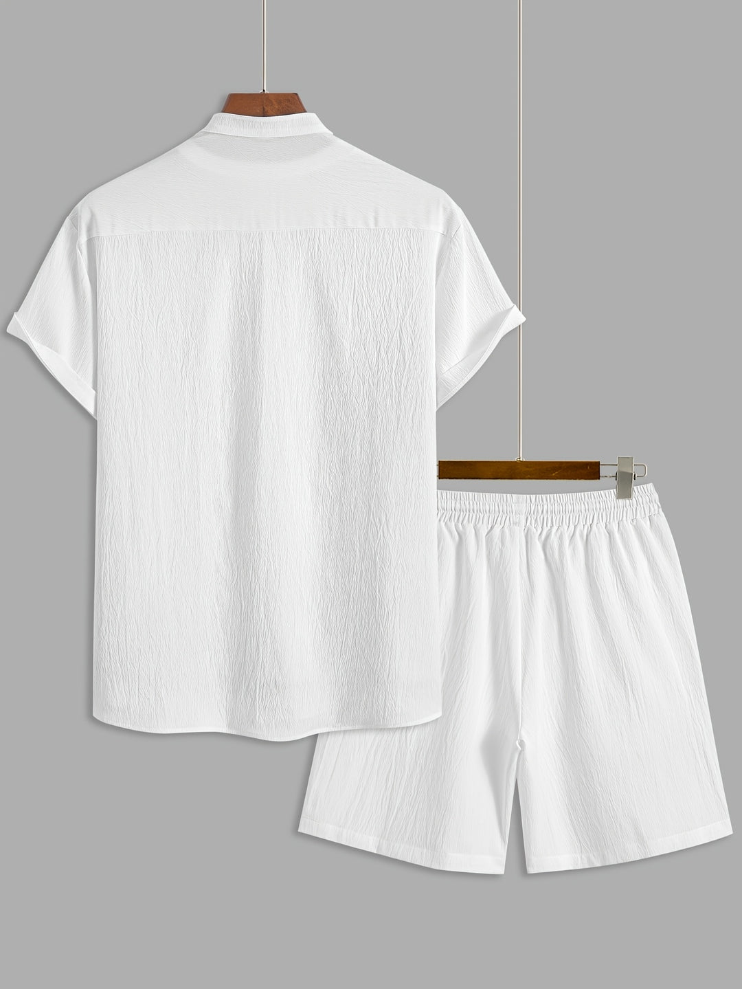 Men's Summer Set | Short Sleeves & Stand-up Collar | Solid Color | Polyester
