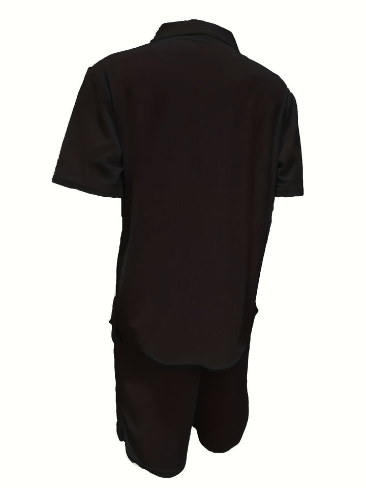 Men's Summer Set | Striped & Breathable | Short Sleeves & Drawstring | Polyester