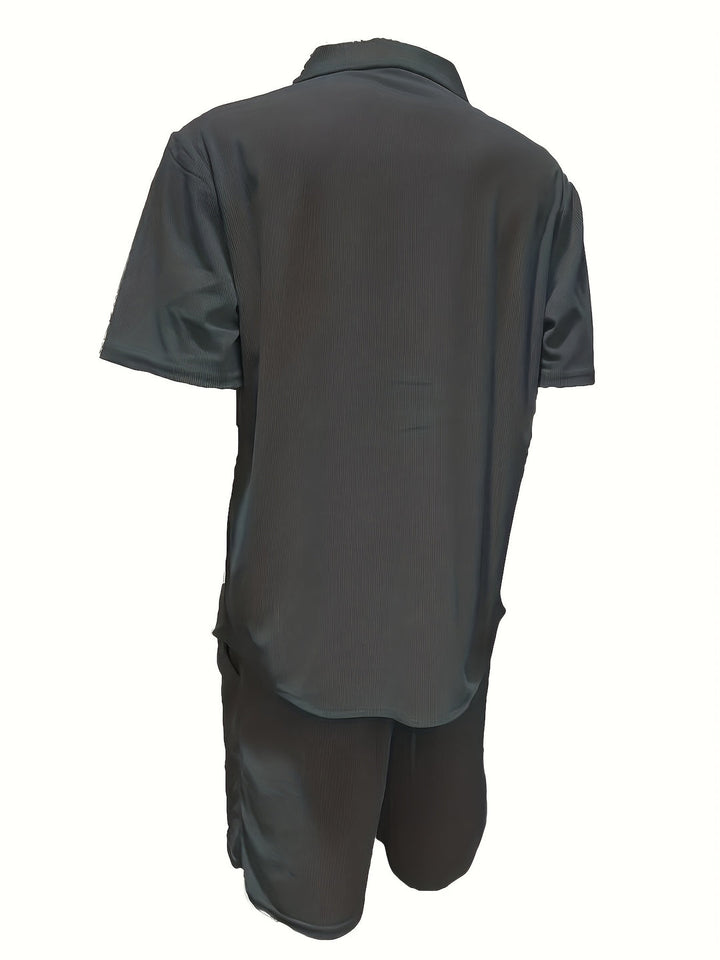 Men's Summer Set | Striped & Breathable | Short Sleeves & Drawstring | Polyester