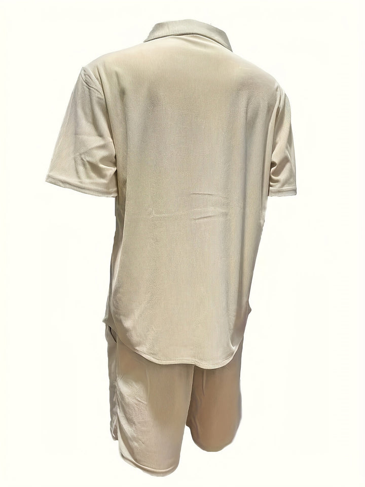 Men's Summer Set | Striped & Breathable | Short Sleeves & Drawstring | Polyester