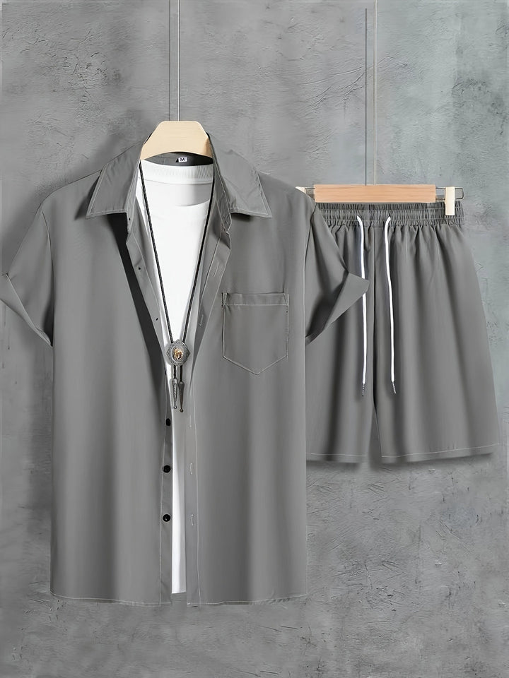 Men's Summer Set | Stylish Revere Collar Shirt & Drawstring Shorts | Breathable & Comfortable