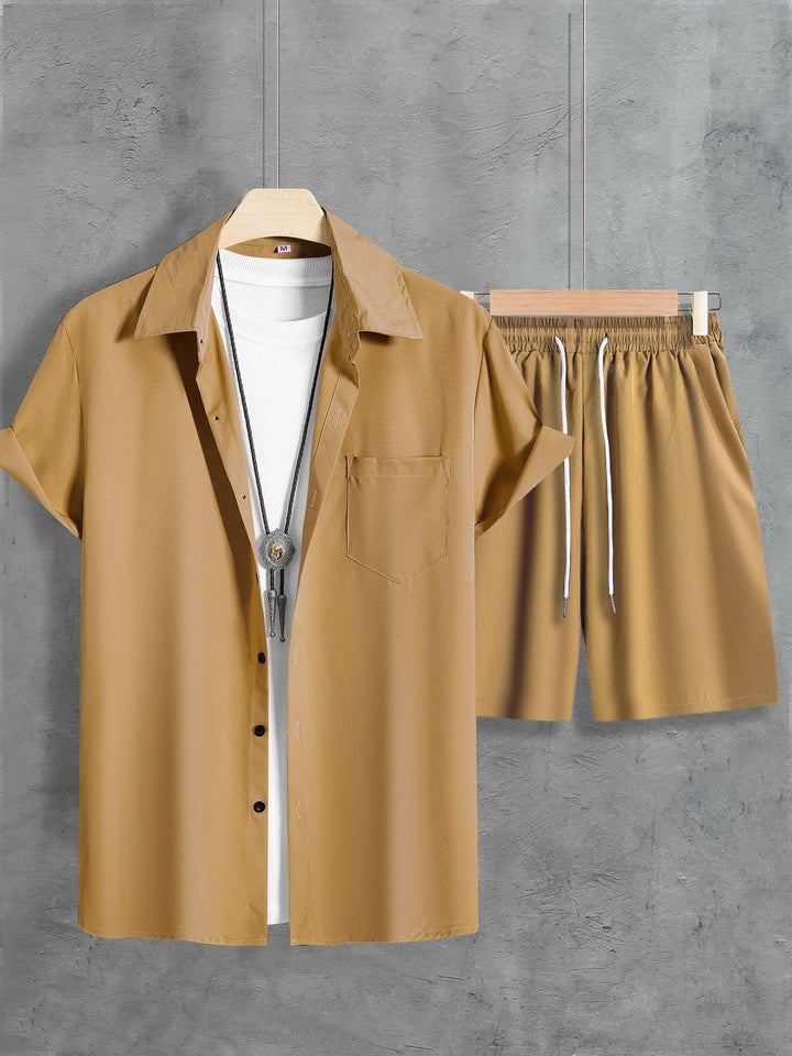 Men's Summer Set | Stylish Revere Collar Shirt & Drawstring Shorts | Breathable & Comfortable