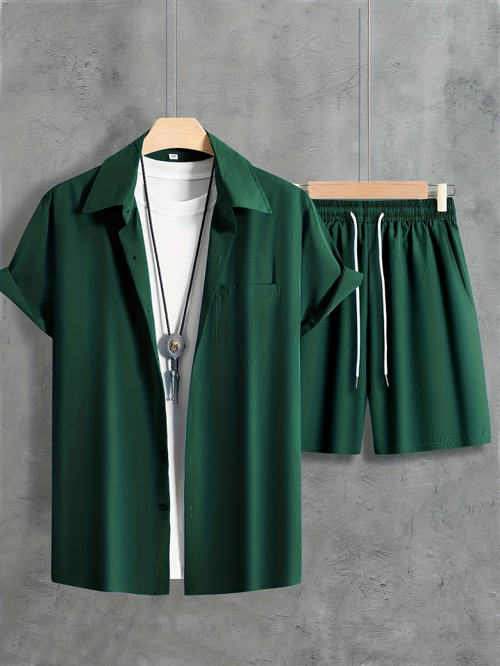 Men's Summer Set | Stylish Revere Collar Shirt & Drawstring Shorts | Breathable & Comfortable