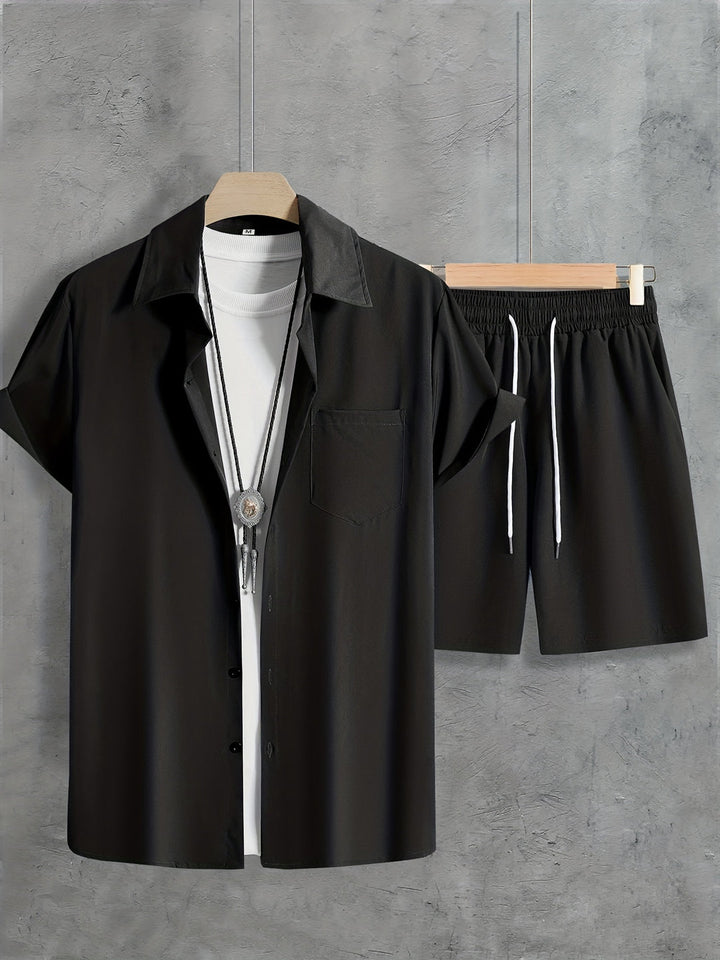 Men's Summer Set | Stylish Revere Collar Shirt & Drawstring Shorts | Breathable & Comfortable