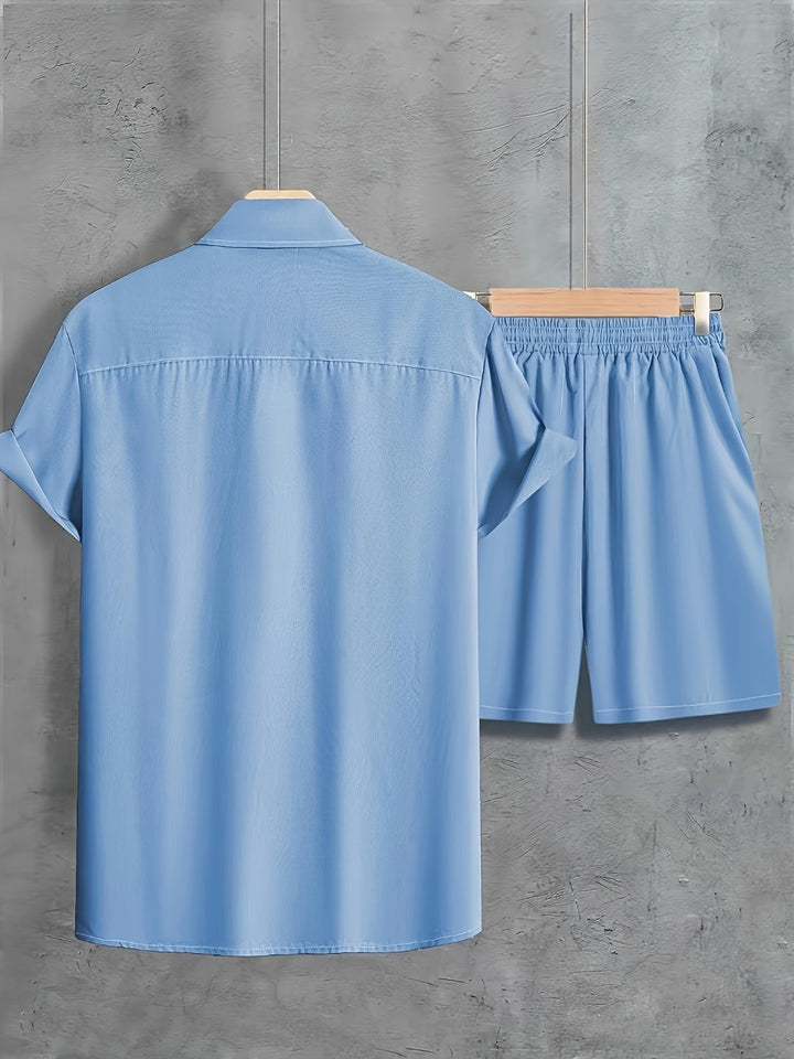 Men's Summer Set | Stylish Revere Collar Shirt & Drawstring Shorts | Breathable & Comfortable