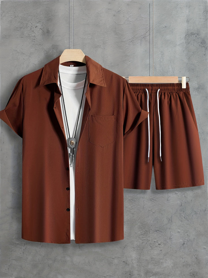Men's Summer Set | Stylish Revere Collar Shirt & Drawstring Shorts | Breathable & Comfortable