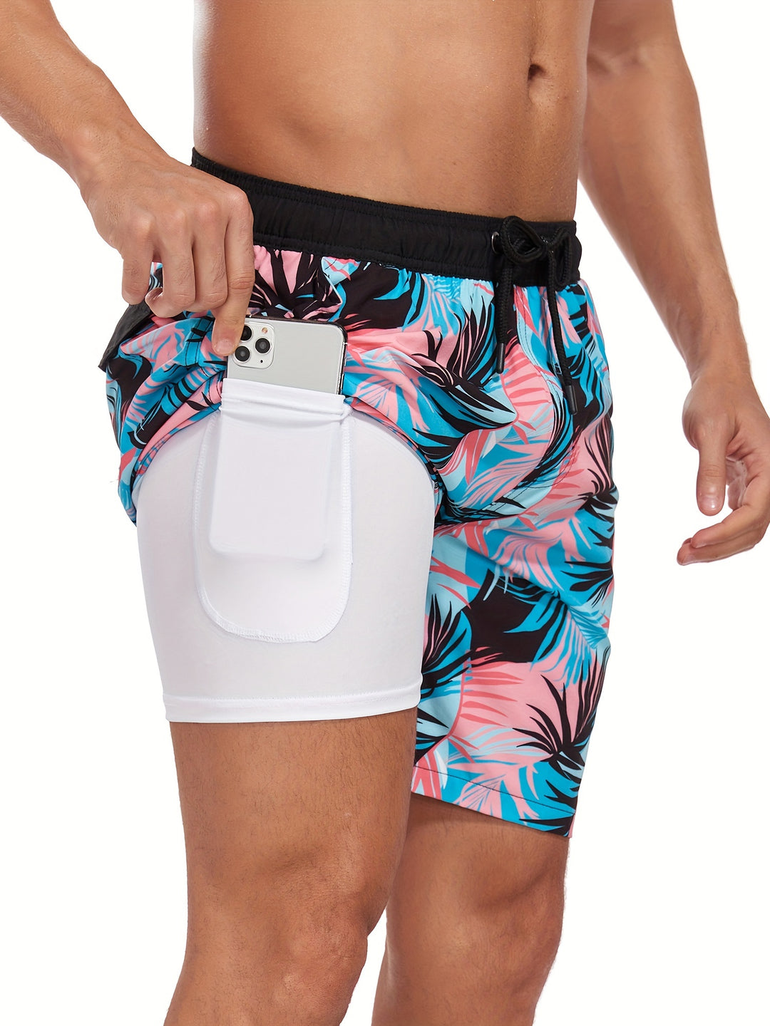 Men's Swim Shorts | Hawaiian & Flamingo Print | Quick-Drying & With Drawstring