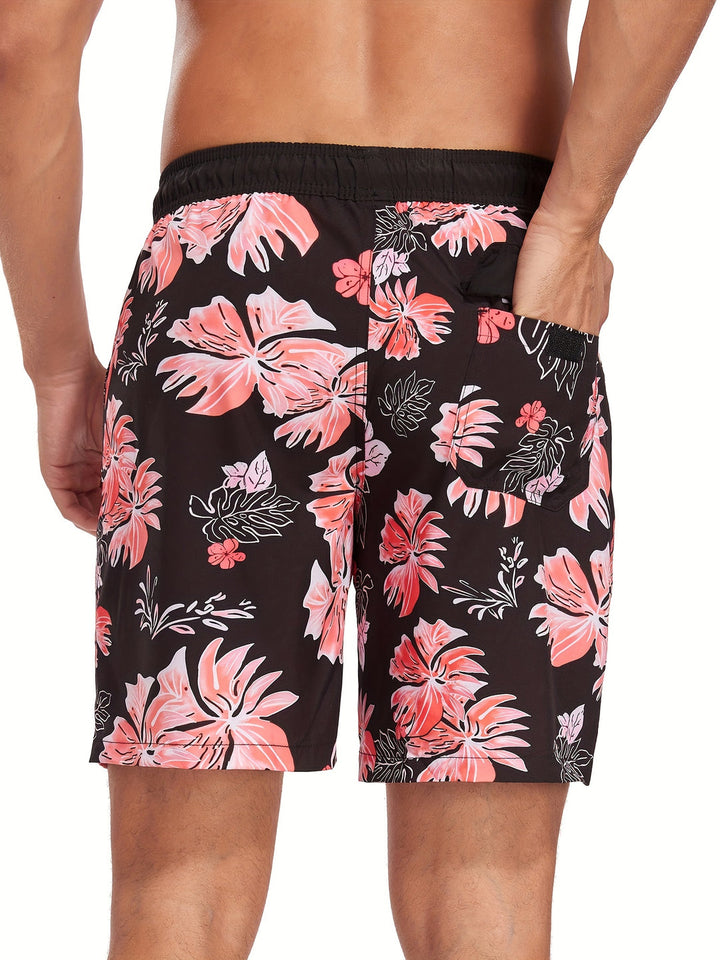 Men's Swim Shorts | Hawaiian & Flamingo Print | Quick-Drying & With Drawstring