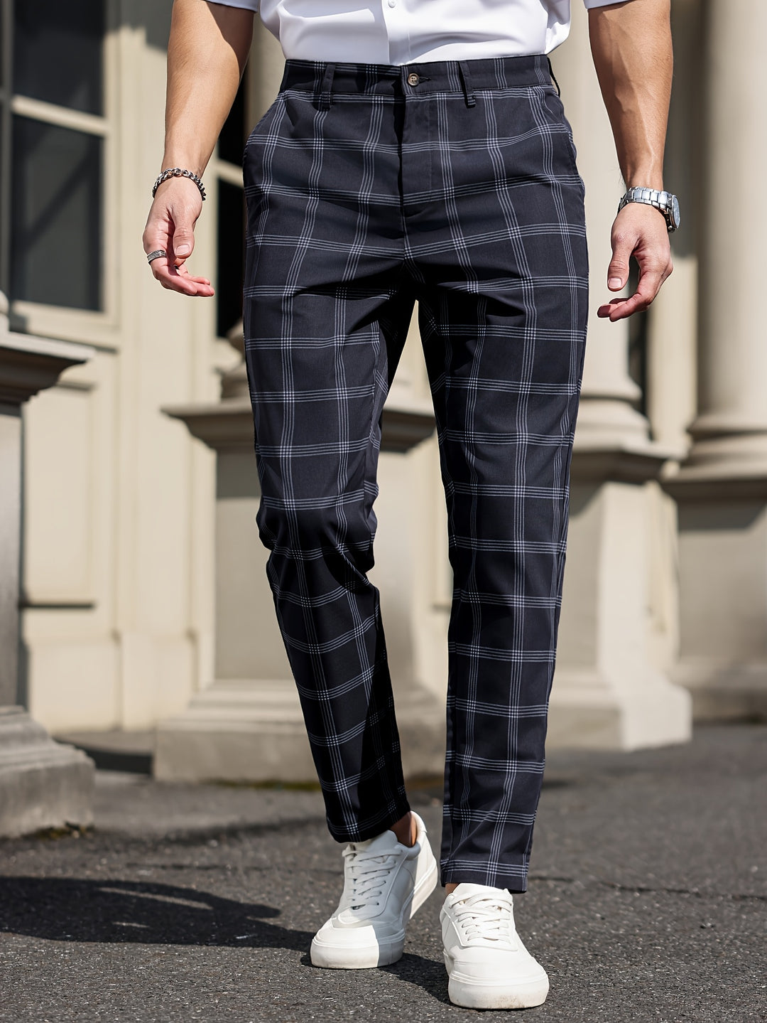 Men's Trousers | Checked Design | Straight Leg | Comfort & Pockets | Spring and Autumn