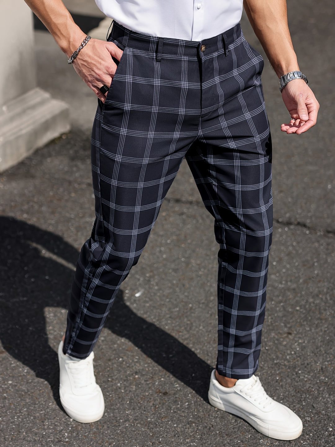 Men's Trousers | Checked Design | Straight Leg | Comfort & Pockets | Spring and Autumn