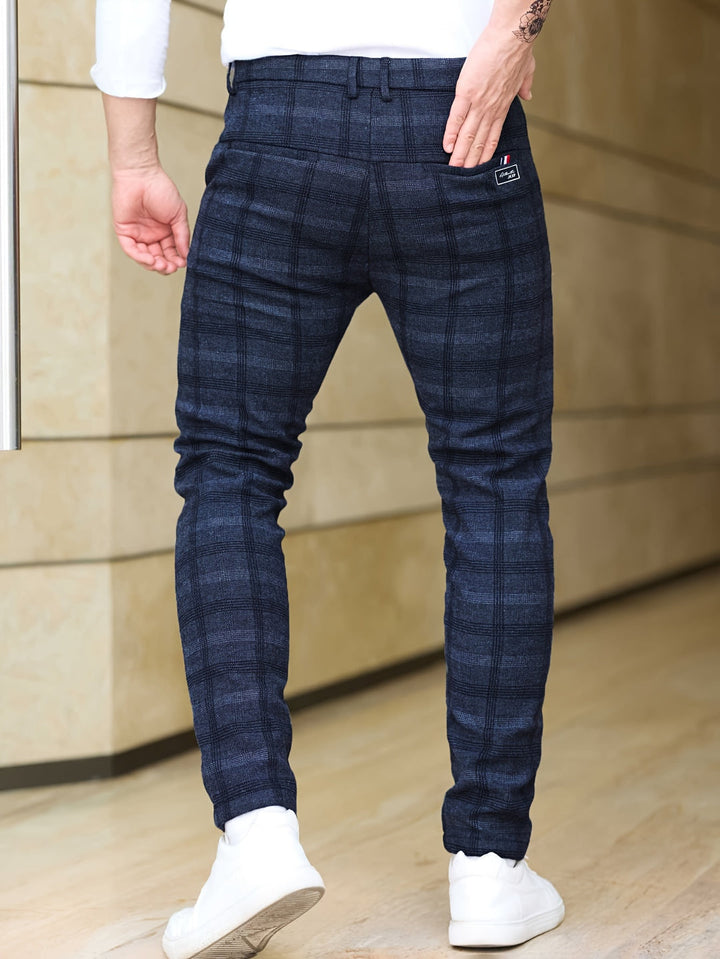 Men's Trousers | Slim-Fit Checkered | Stretch & Zipper Pockets | Trendy & Casual