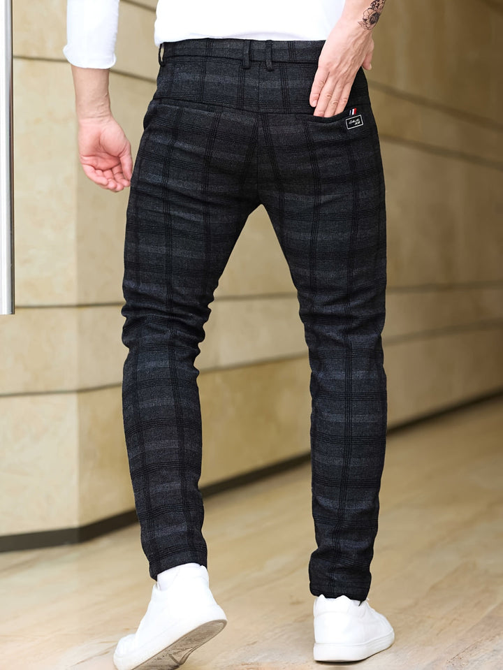 Men's Trousers | Slim-Fit Checkered | Stretch & Zipper Pockets | Trendy & Casual