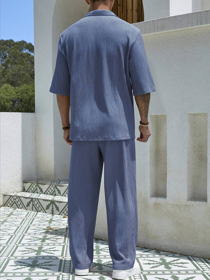 Men's Two-Piece Set | Short Sleeve Shirt & Trousers | Casual & Comfortable