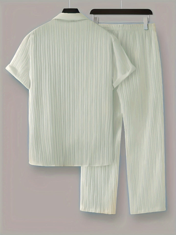 Men's Two-Piece Set | Striped Shirt & Drawstring Pants | Casual & Comfortable