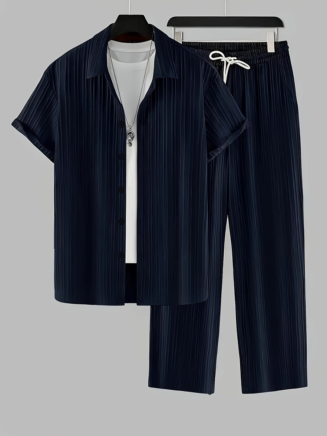 Men's Two-Piece Set | Striped Shirt & Drawstring Pants | Casual & Comfortable