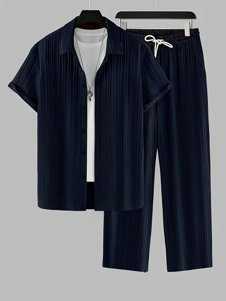 Men's Two-Piece Set | Striped Shirt & Drawstring Pants | Casual & Comfortable